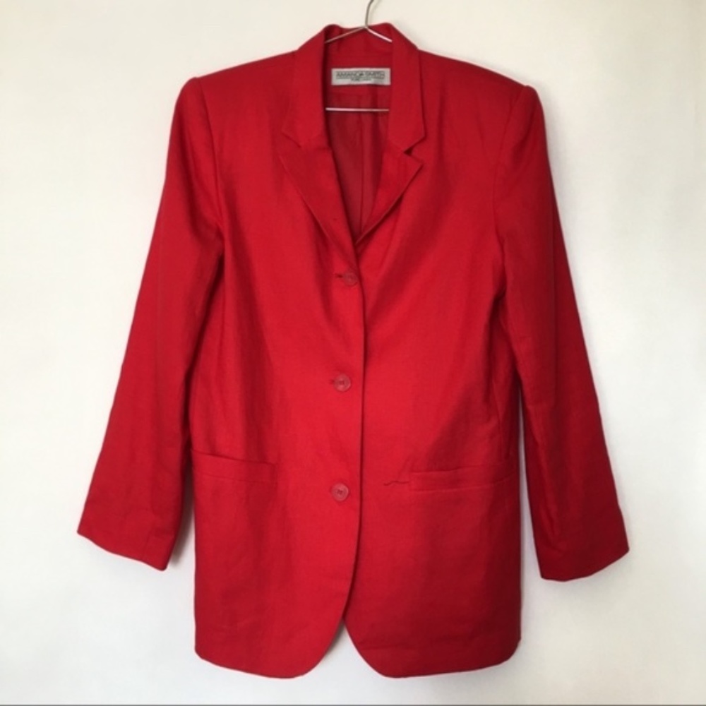 Vintage Coral Red Linen Blazer - Picture 2 of 5
